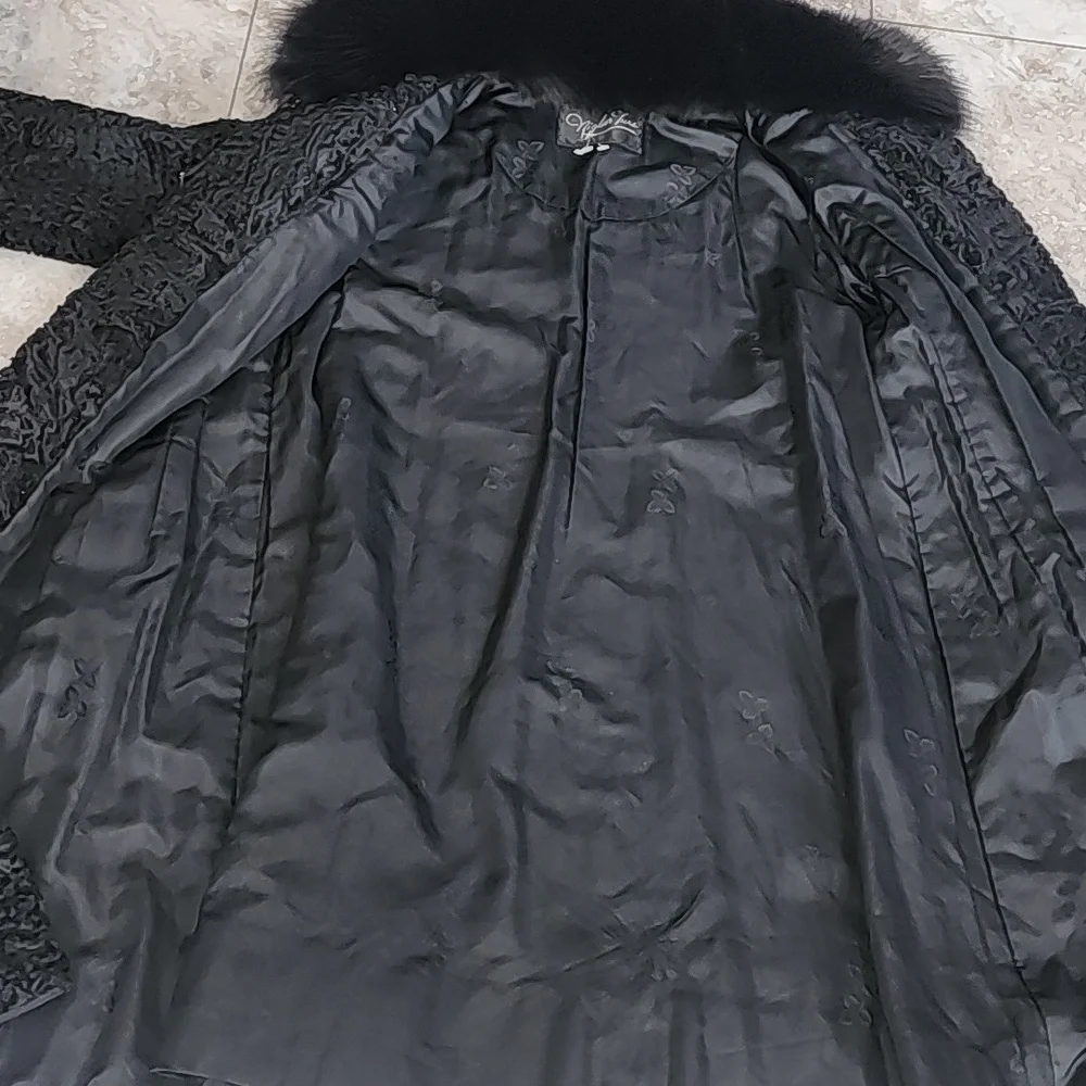 VINTAGE REAL FUR PERSIAN LAMB FOX FUR COLLAR LINED COAT EUC - Picture 15 of 15